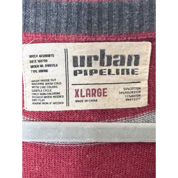 Urban Pipeline Cotton Blend Sweater Mens XL Red & Gray Striped Long Sleeve Pullo - Picture 2 of 8